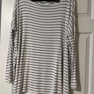 White with gray stripes piko tunic shirt